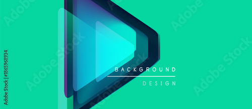 Abstract geometric shapes overlap turquoise background. Modern design elements create dynamic visual effect. Minimalist style, clean lines present.
