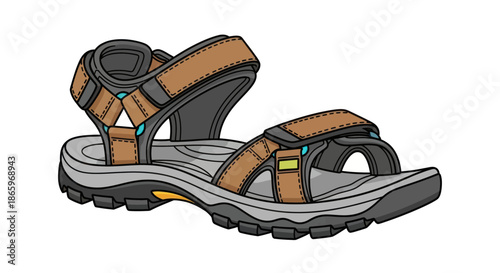 Brown and Grey Outdoor Sport Sandal with Rugged Sole.