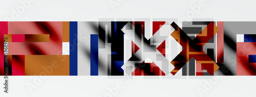 Abstract geometric shapes, vibrant colors, rectangular forms dominate composition. Minimalist design, modern aesthetic, bold contrasts present.