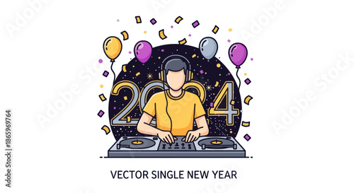 Vector Illustration of a DJ Celebrating New Year 2024.