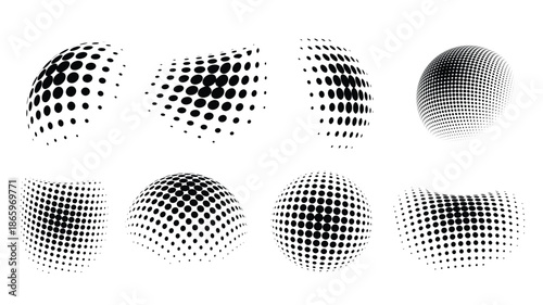 Set of black Halftone circle frame dots backgrounds. Collection of Circle halftone.