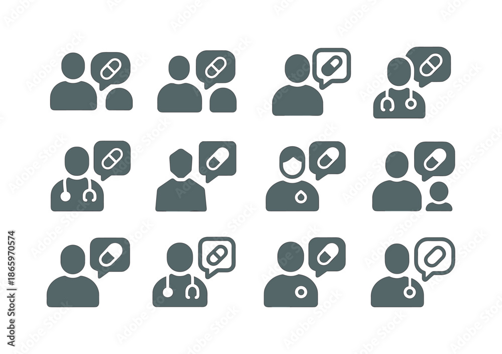 Fototapeta premium Healthcare Logo Variations. Healthcare consultation. Icon set. Set Logo of Healthcare consultation: medication guidance. harmonious logo variations of the same