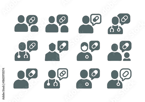 Healthcare Logo Variations. Healthcare consultation. Icon set. Set Logo of Healthcare consultation: medication guidance. harmonious logo variations of the same