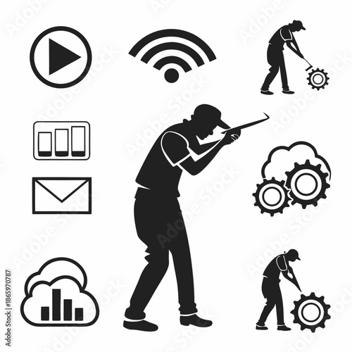 Silhouettes engaging in various activities