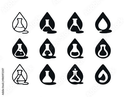 Laboratory Logo Variations. Laboratory floor. Icon set. Set Logo of laboratory floor: chemical spill droplet shape. harmonious logo variations of the same