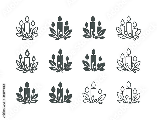 Seasonal Decor Icons. Seasonal home decoration. Icon set. Set Logo of Seasonal home decoration: Seasonal Table Centerpiece. harmonious logo variations of the