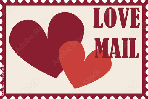 Love Mail Valentine Postage Stamp with Hearts Illustration