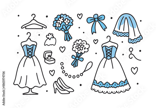 Bridal Corset Elegance. Bridal Corset Dresses. Hand-drawn doodle illustration Bridal Corset Dresses wedding dress (accented), corset lacing (accented),