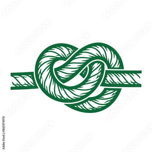 Green rope knot tied securely on a rope end  nautical and camping essential