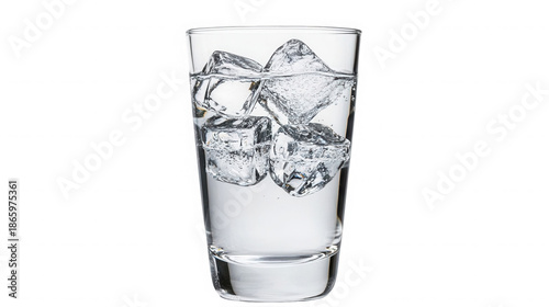 Refreshing glass of water with ice cubes on transparent background