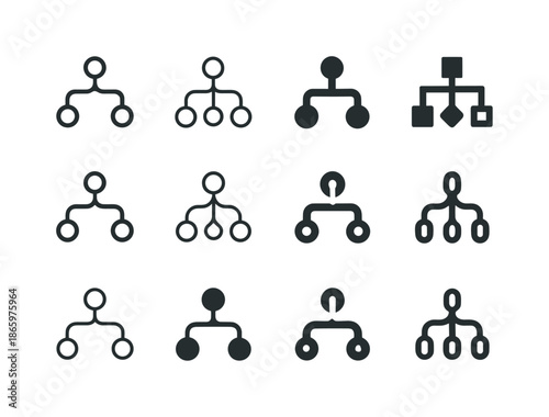 Machine Learning Logos. Machine learning. Icon set. Set Logo of Machine learning: decision tree symbol. harmonious logo variations of the same emblematic