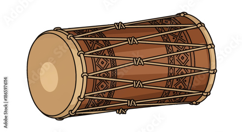 Illustration of a Dholak a two-headed hand drum from South Asia with rope lacing.
