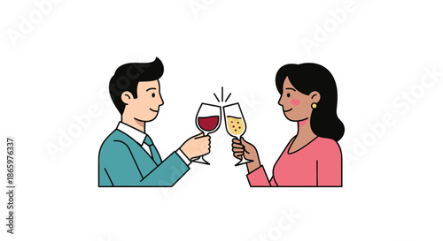 Couple toasting with wine glasses in celebration.