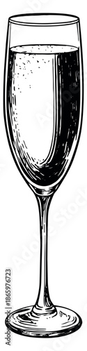 Hand drawn illustration of a champagne glass depicting a sparkling drink for celebration