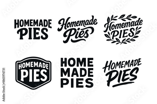 Varied Pie Lettering. Homemade pies. Set lettering. harmonious lettering variations of the same emblematic concept, each with different artistic interpretation