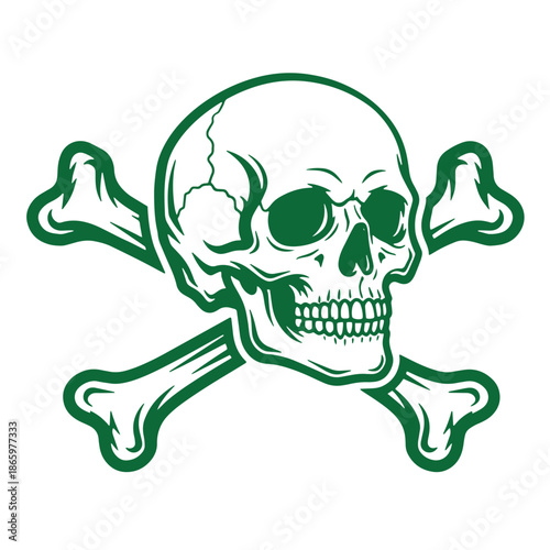 Green skull and crossbones symbol isolated on transparent background