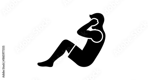 Black Silhouette Icon of Person Performing Sit-Up Exercise.