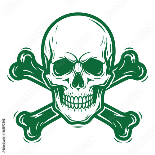 Green skull and crossbones symbol on white background