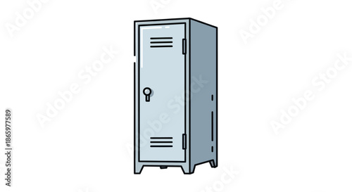 Isolated Light Blue Metal Locker with Vents and Handle.
