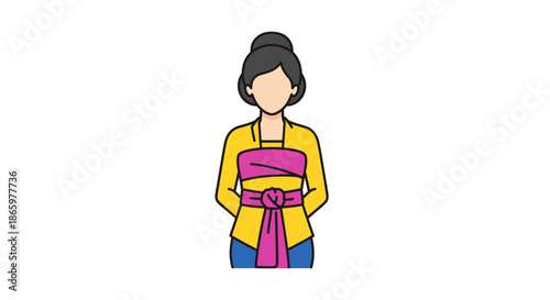 Traditional Southeast Asian Woman in Kebaya Attire Illustration.