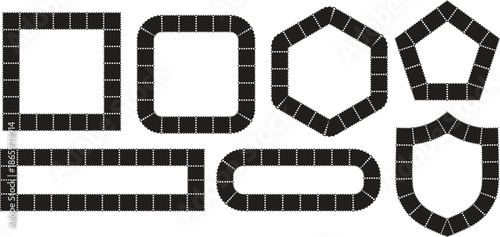 Black segmented outline frame shapes for layout design. Modular borders and containers for UI and graphic projects. Clean vector elements for posters, apps, and editorial use.