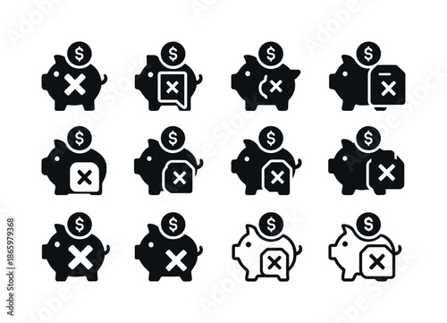 Debt-Free Icon Set. Paying off debts and credit obligations. Icon set. Set Logo of Paying off debts and credit obligations: piggy bank. harmonious logo