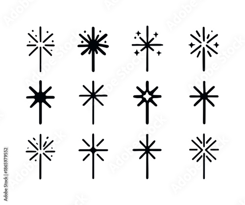 Sparkler Logo Variations. Sparkler. Icon set. Set Logo of Sparkler: celebration sparkle. harmonious logo variations of the same emblematic concept, each with