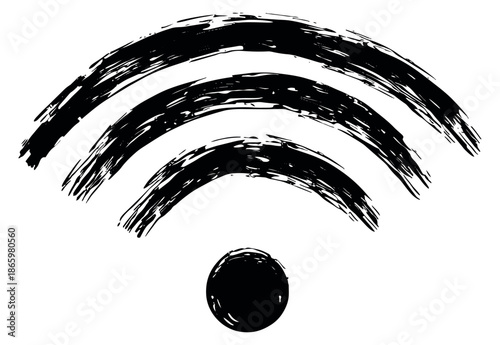 Hand drawn brush stroke illustration of wifi symbol depicting wireless connectivity for technology and communication designs