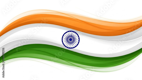 Waving indian flag with orange, white, and green colors, blue wheel symbol, national pride, patriotism, republic day, independence day, india