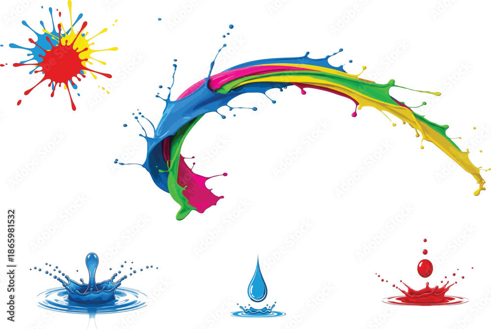 Obraz premium Vibrant rainbow splash art with colorful ink drops