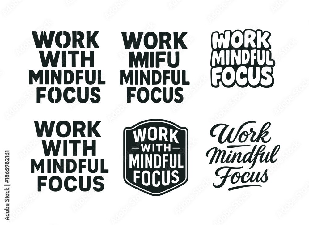 Obraz premium Creative Lettering Grid. Work with mindful focus. Set lettering. harmonious lettering variations of the same emblematic concept, each with different artistic