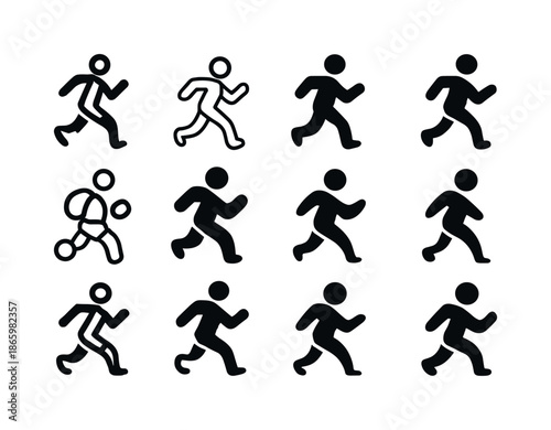 Prosthetic Life Icons. Daily life with prosthetics. Icon set. Set Logo of Daily life with prosthetics: activity symbol (running). harmonious logo variations of