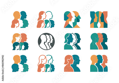 Inclusive Leadership Icons. Inclusive leadership. Icon set. Set Logo of Inclusive leadership: diverse profile icons. harmonious logo variations of the same