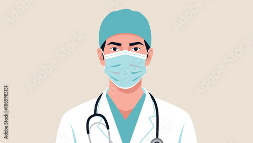 Healthcare professional in surgical mask and scrubs with stethoscope