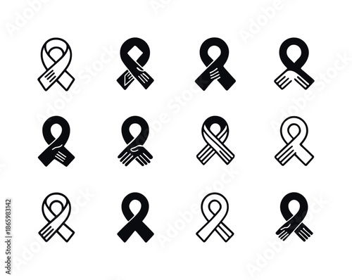 Family Crisis Support Logos. Supporting each other in family crises. Icon set. Set Logo of Supporting each other in family crises: support ribbon. harmonious