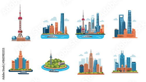 Iconic world cityscapes collection with famous towers and skylines