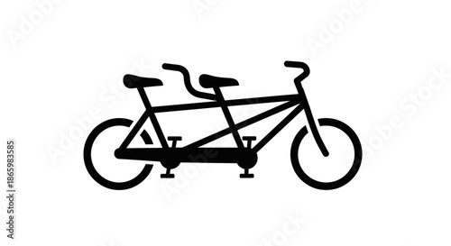 Silhouette of a black tandem bicycle with two seats.