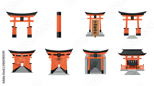 Traditional japanese torii gate collection in flat design style