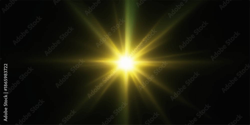 Fototapeta premium Bright yellow starburst light on black background