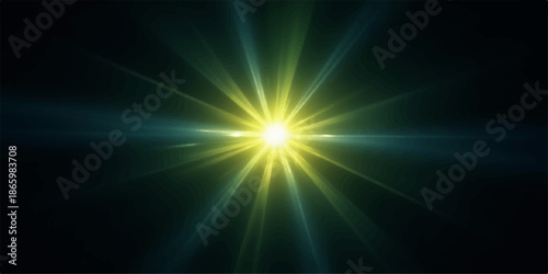 Bright shining sun or star with rays on a dark background