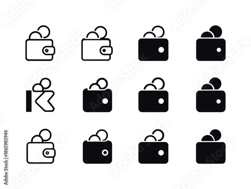 Youth Finance Icons. Financial literacy for youth. Icon set. Set Logo of Financial literacy for youth: wallet with coins. harmonious logo variations of the