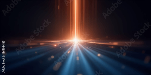 Bright light beam shining through darkness with rays of light radiating outward