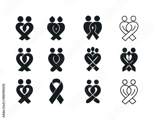 Family Crisis Support Logos. Supporting each other in family crises. Icon set. Set Logo of Supporting each other in family crises: support ribbon. harmonious