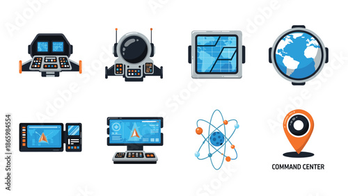 Futuristic control panels and global interface elements in modern design