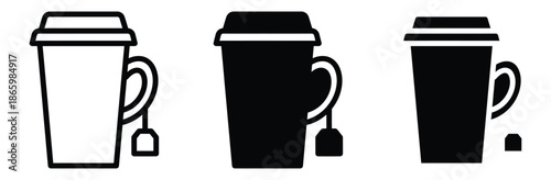 Coffee cup icons in black and white,Coffee cup vector icon set. Cups of coffee tea symbol collection. Vector Illustration.Coffee cup icon vector outline symbol 