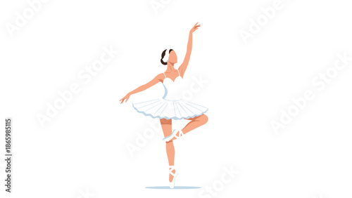 Elegant ballerina in a white tutu and pointe shoes performing a graceful dance pose, embodying beauty, art, and classical ballet.