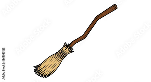 Cartoon Illustration of a Witchs Wooden Broomstick.