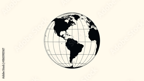 Minimalist globe design with black continent silhouettes on neutral background