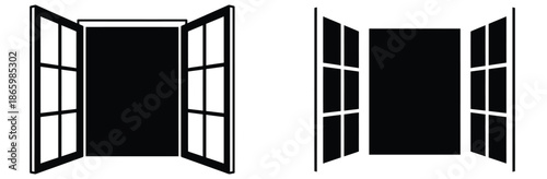 Open windows with black backgrounds and white frames side by side,Open window vector icon. Open window vector design,open window icon set isolated on white background