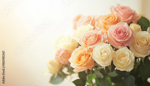 Close-up of a bouquet of roses with a vintage filter creating a blurry background